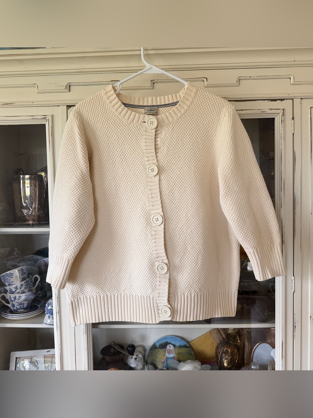 L.L. Bean Cream Button-Front Seed-Stitch Cardigan